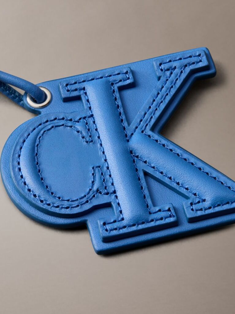 Blue Leather Signature Logo Stitched Bag Charm  Women