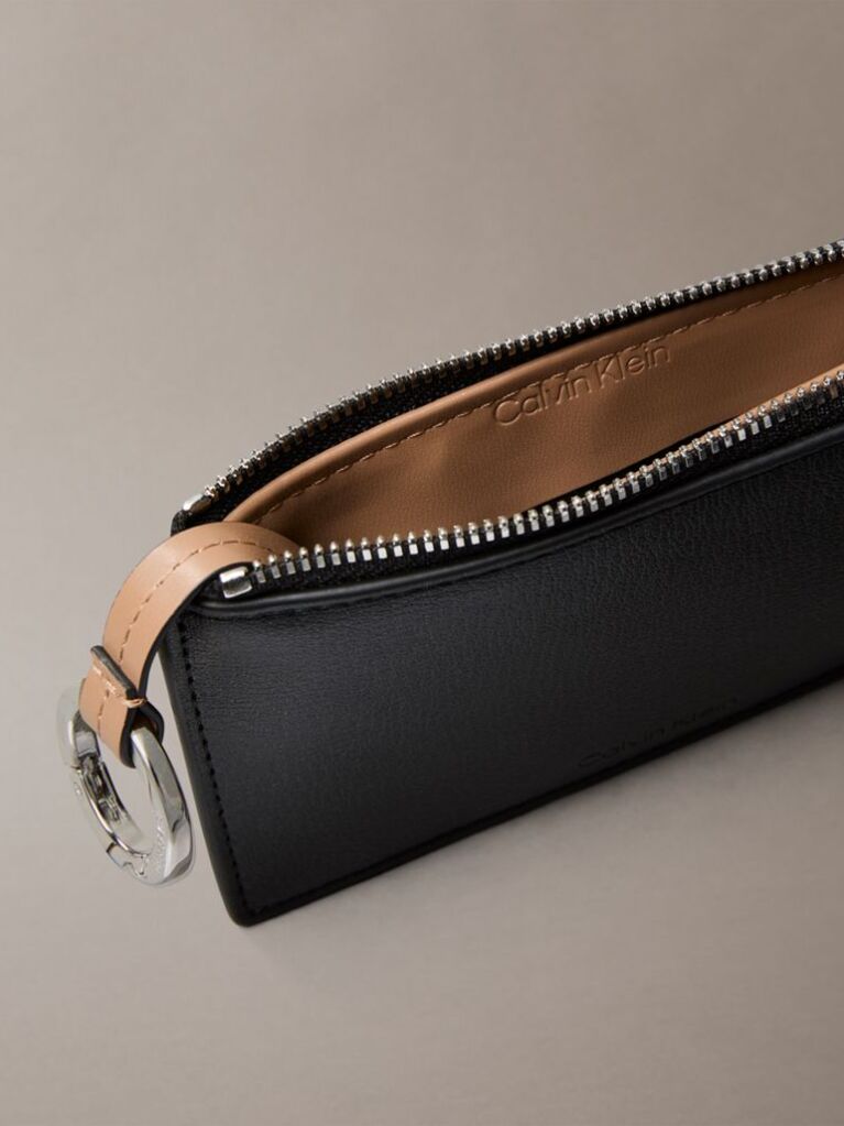 Black Metallic Logo Zipped Card Holder  Women