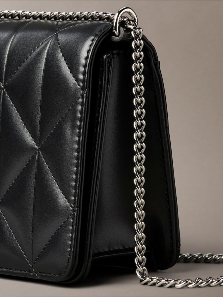 Black Quilted Emblem Logo Mini Bag  Women