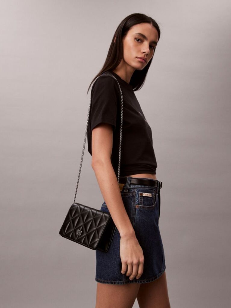 Black Quilted Emblem Logo Mini Bag  Women