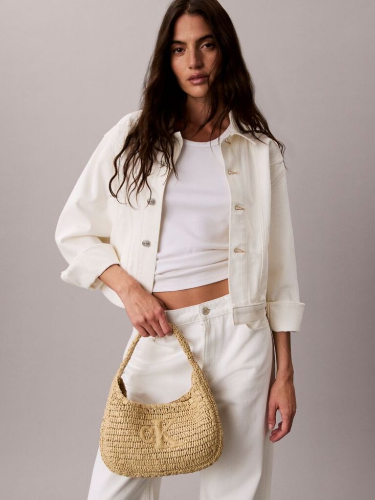 Beige Raffia Small Shoulder Bag  Women