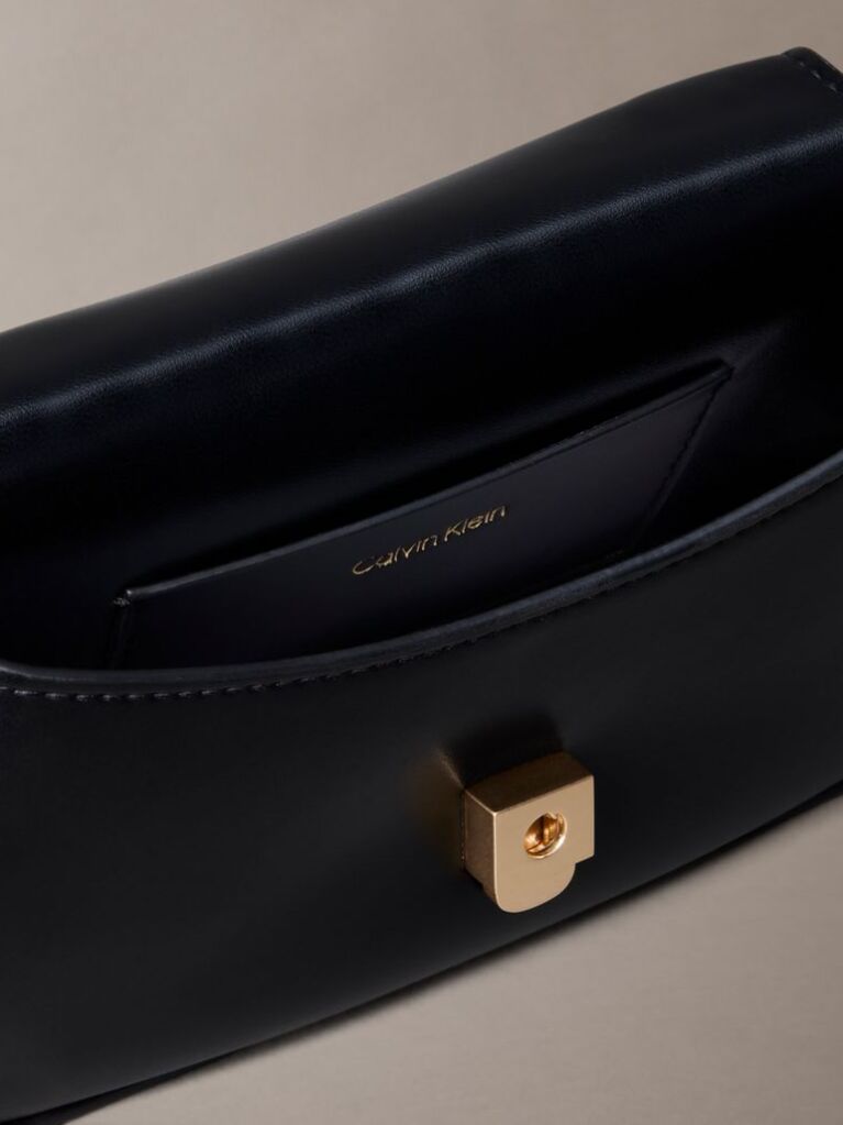 Black Monogram Plaque Flap Crossbody Bag  Women