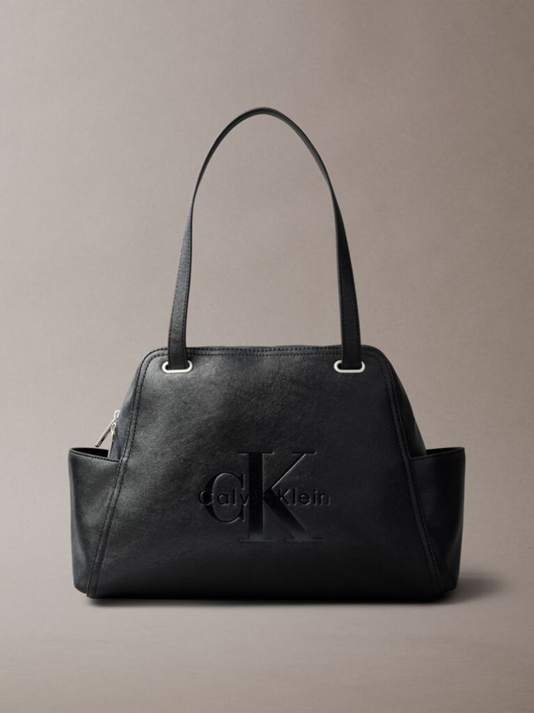 Black Debossed Monologo Slouch Tote Bag  Women