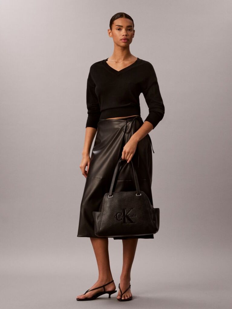 Black Debossed Monologo Slouch Tote Bag  Women