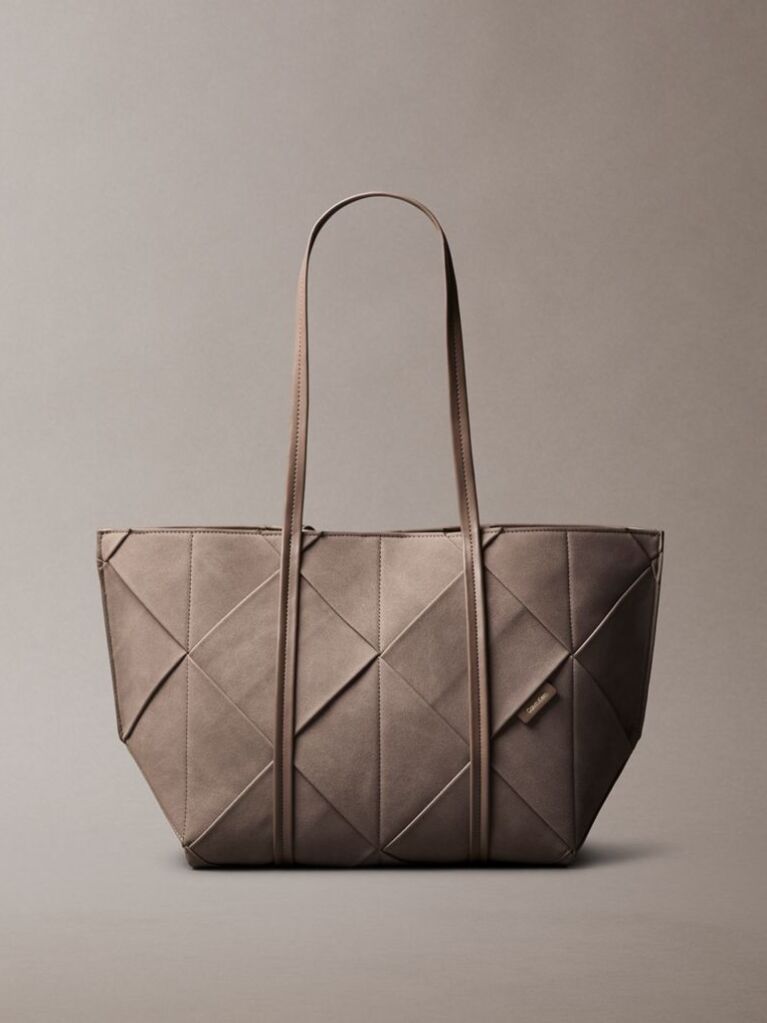 Brown Sueded Woven Panel Tote Bag  Women