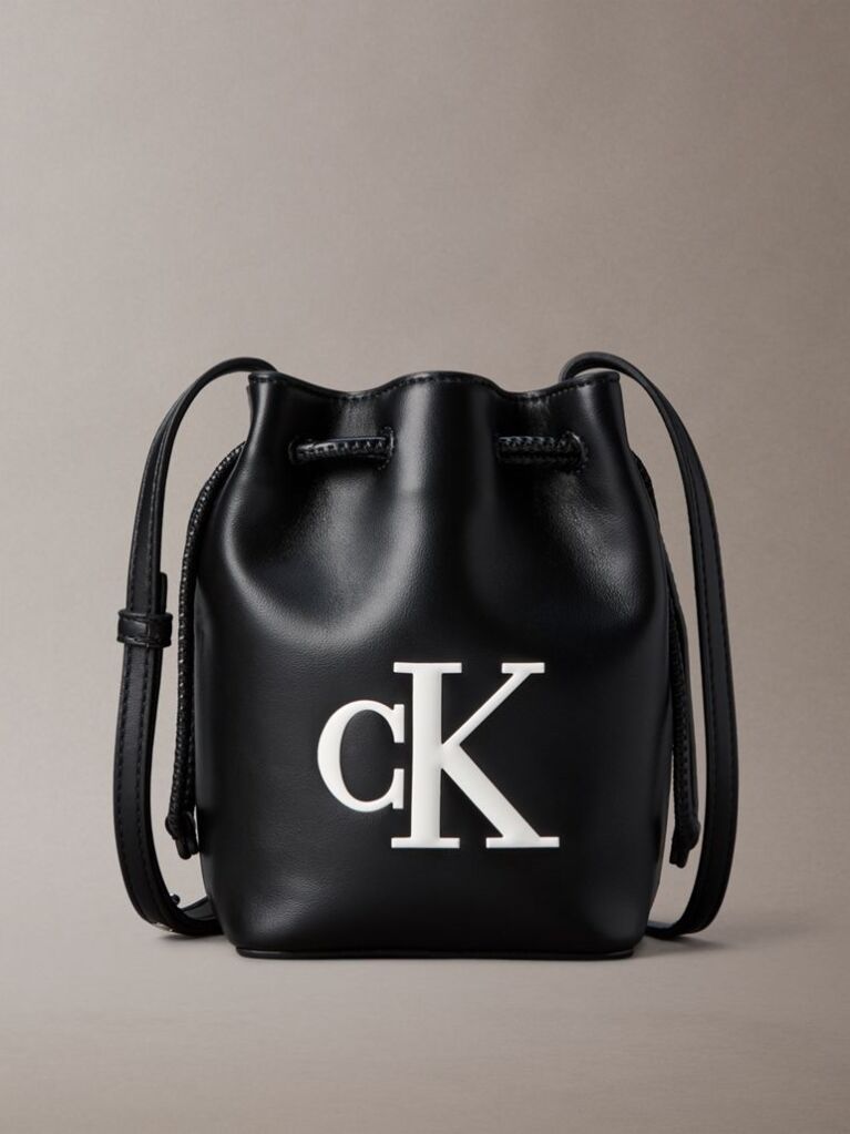 Black Monogram Crossbody Drawstring Bucket Bag  Women