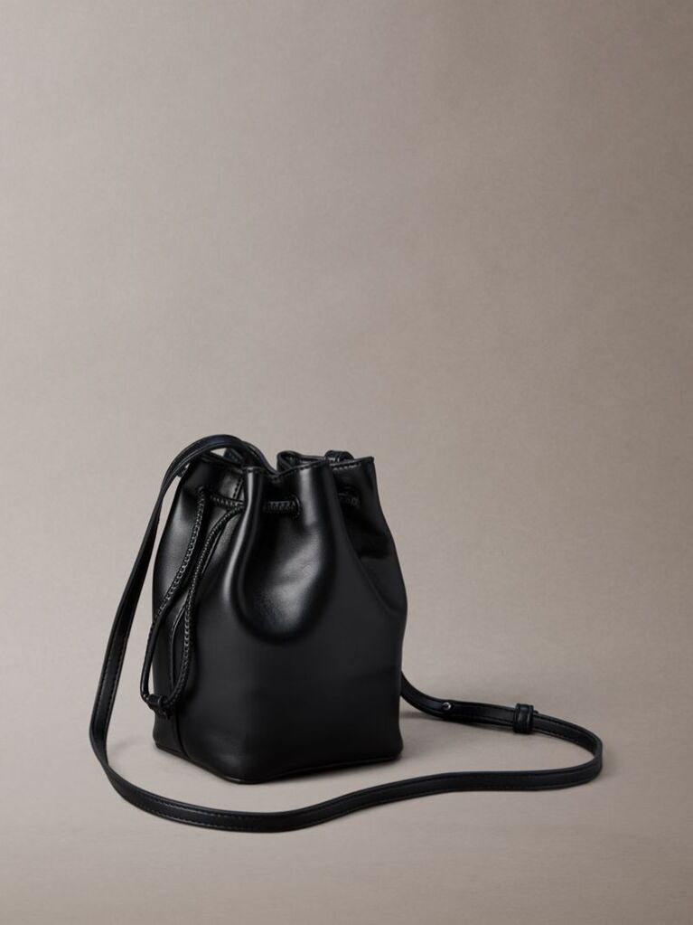 Black Monogram Crossbody Drawstring Bucket Bag  Women