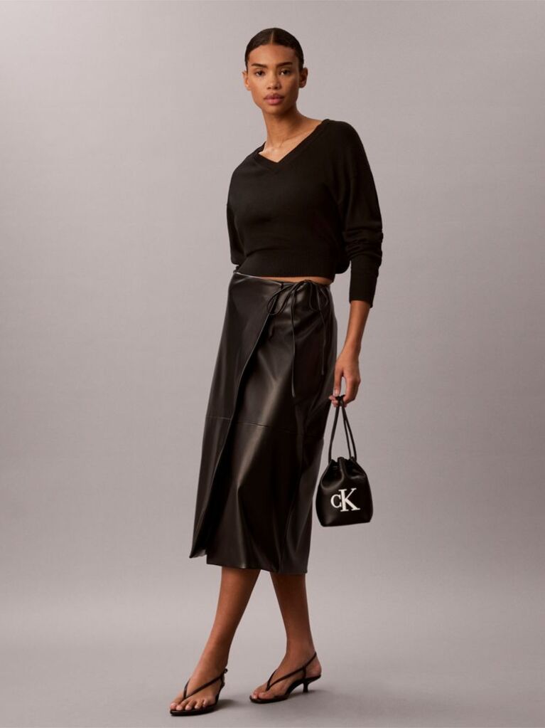 Black Monogram Crossbody Drawstring Bucket Bag  Women