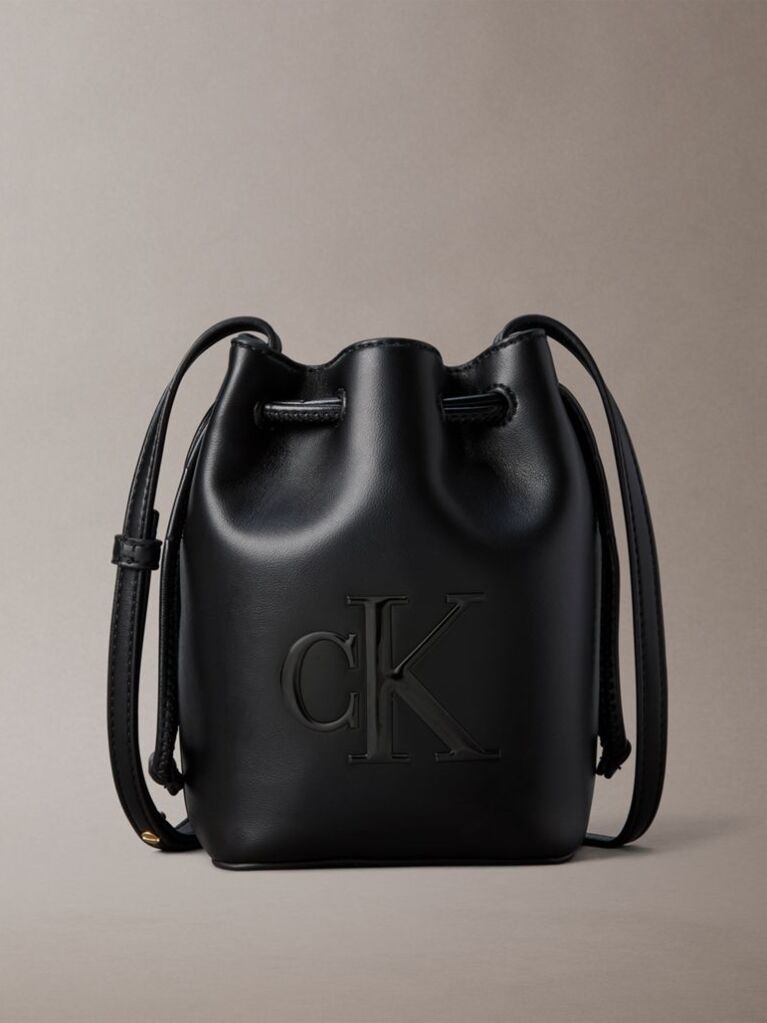 Black Monogram Crossbody Drawstring Bucket Bag  Women