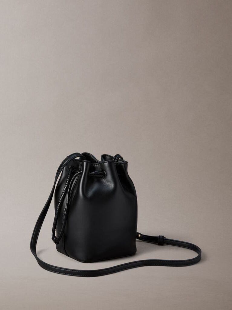 Black Monogram Crossbody Drawstring Bucket Bag  Women
