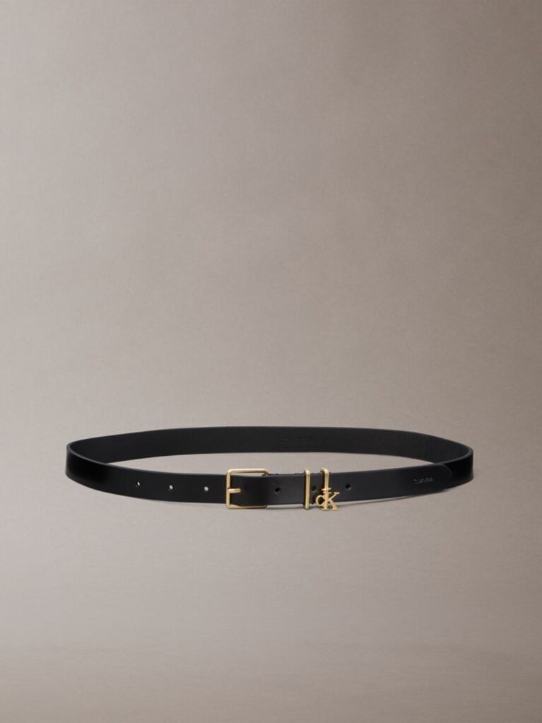 Black Leather Signature Logo Charm Belt  Women