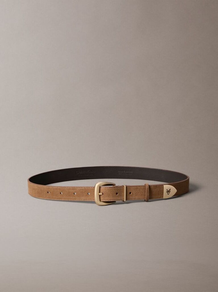 Brown Suede Leather Tapered Hardware Belt  Women