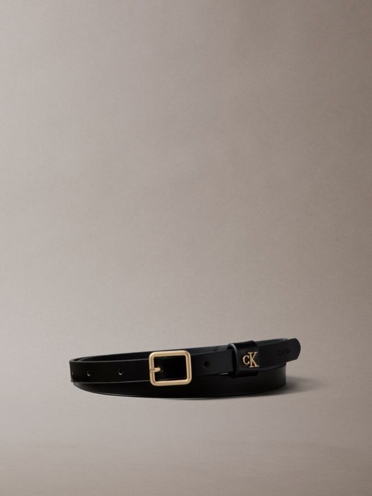 Black Leather Monogram Plaque Square Buckle Belt  Women