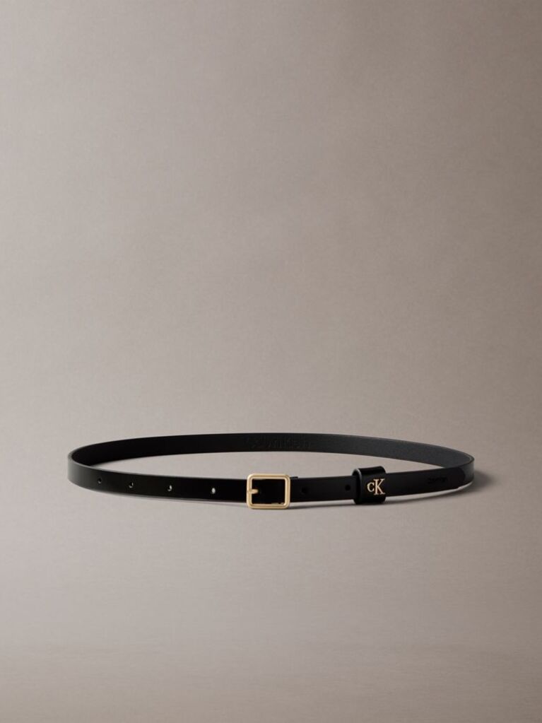 Black Leather Monogram Plaque Square Buckle Belt  Women