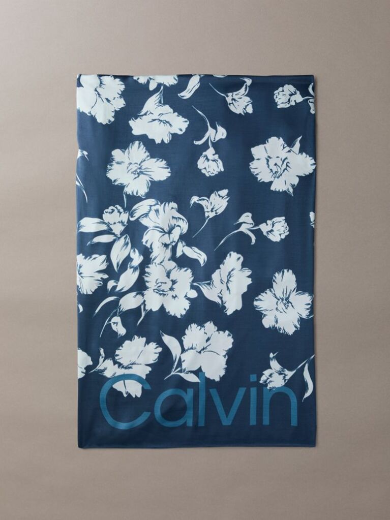 Blue Square Floral Logo Scarf  Women