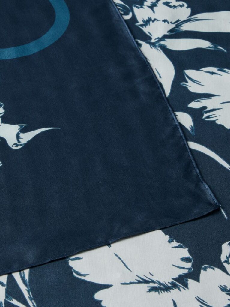 Blue Square Floral Logo Scarf  Women