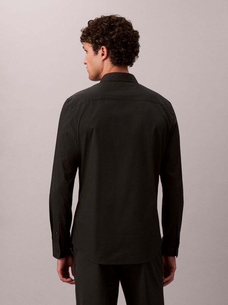 Black Slim Stretch Button-Down Shirt  Men