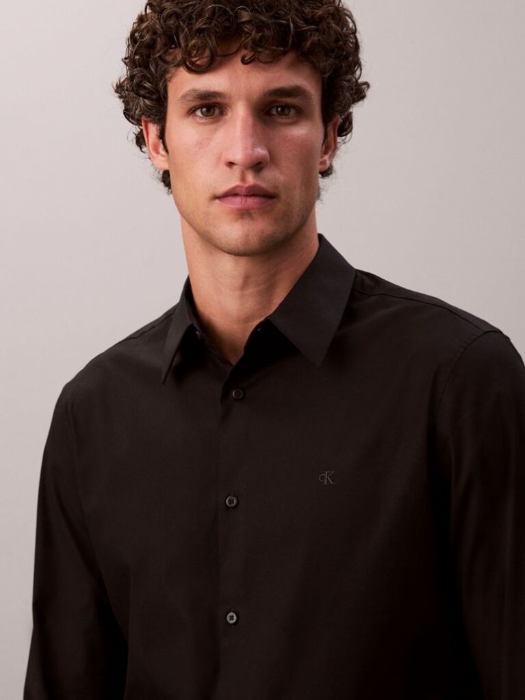 Black Slim Stretch Button-Down Shirt  Men