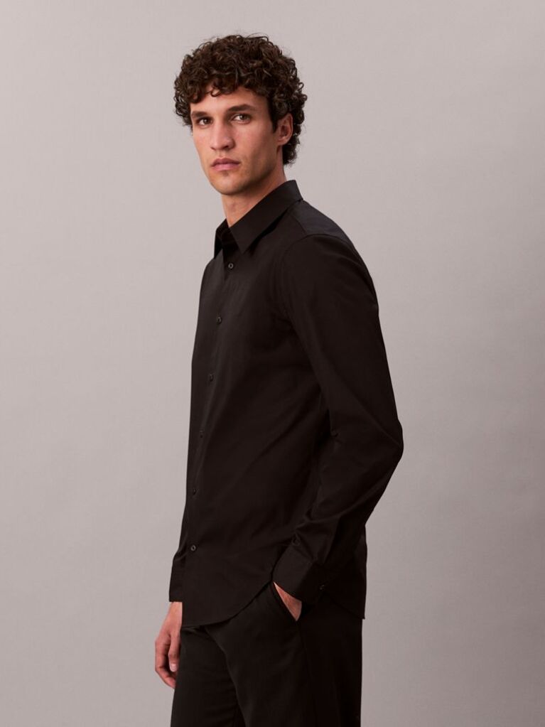 Black Slim Stretch Button-Down Shirt  Men