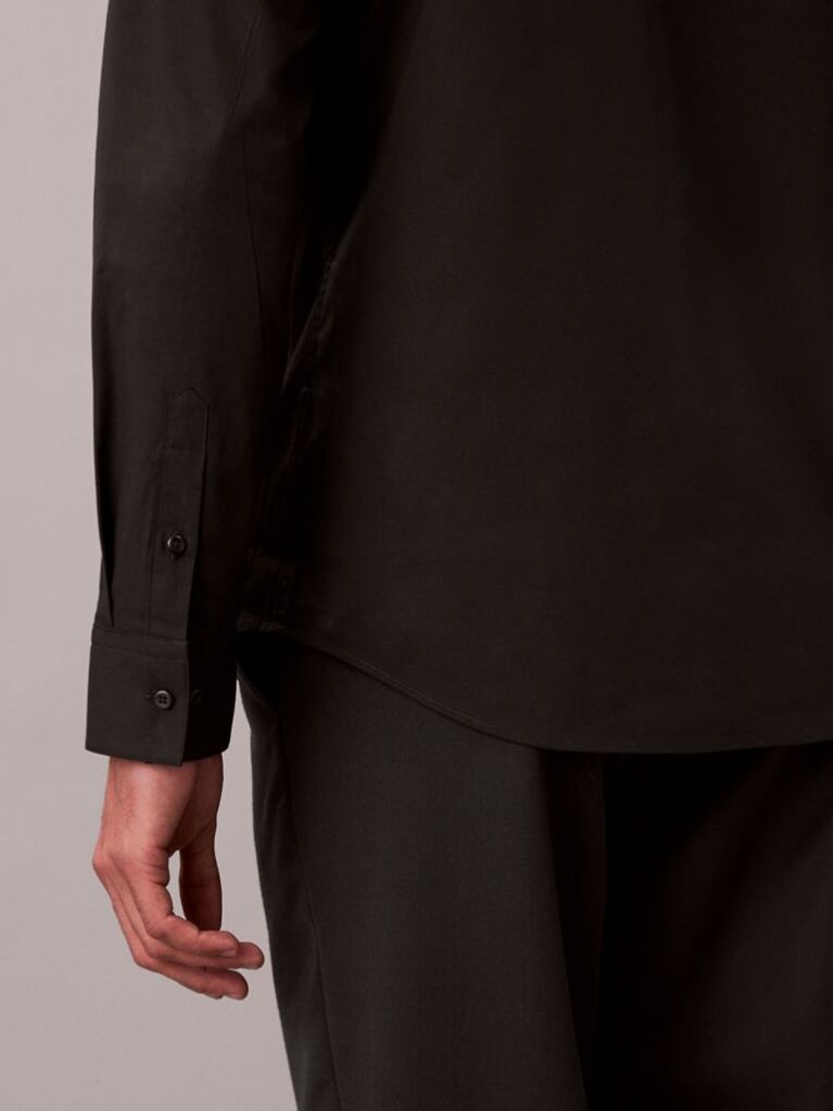 Black Slim Stretch Button-Down Shirt  Men