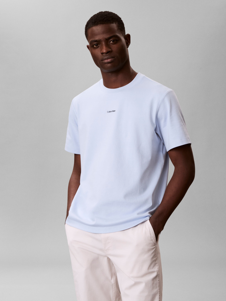 Μπλε Κοντομάνικο T-Shirt Από Ελαστικό Πικέ  Άνδρας