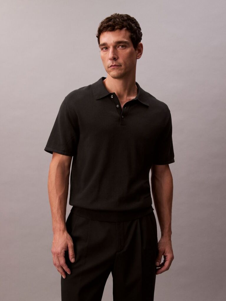 Black Pima Cotton Knit Polo Shirt  Men