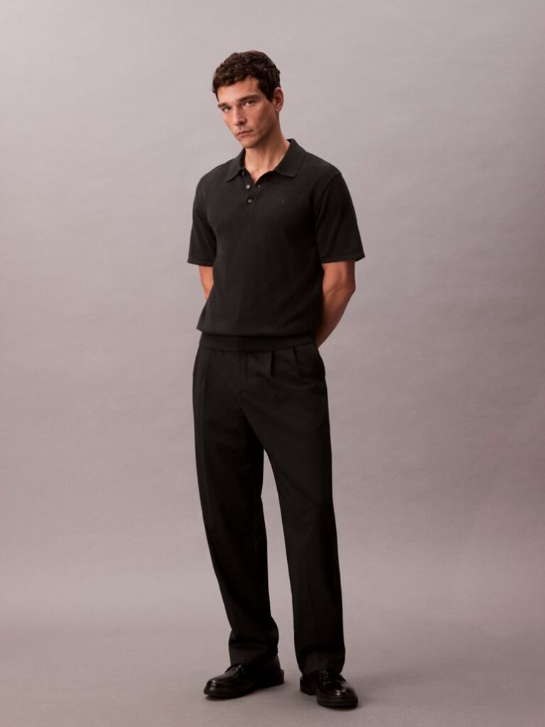 Black Pima Cotton Knit Polo Shirt  Men