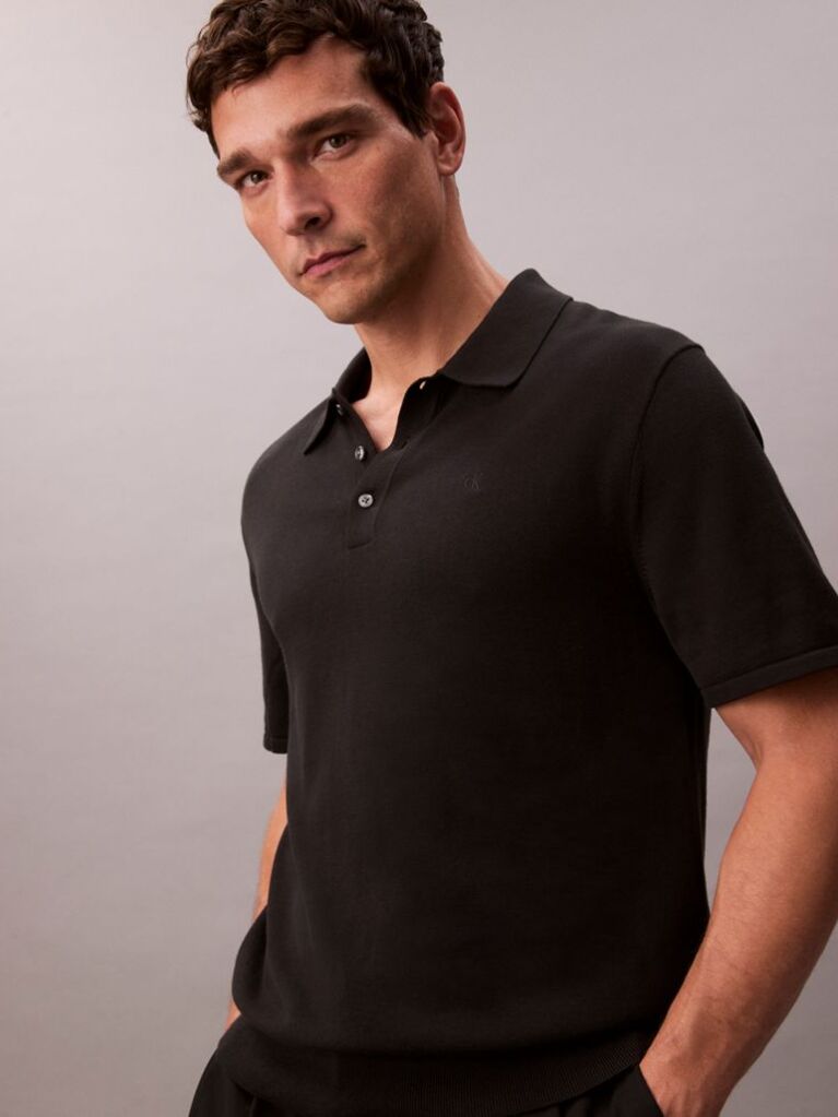 Black Pima Cotton Knit Polo Shirt  Men