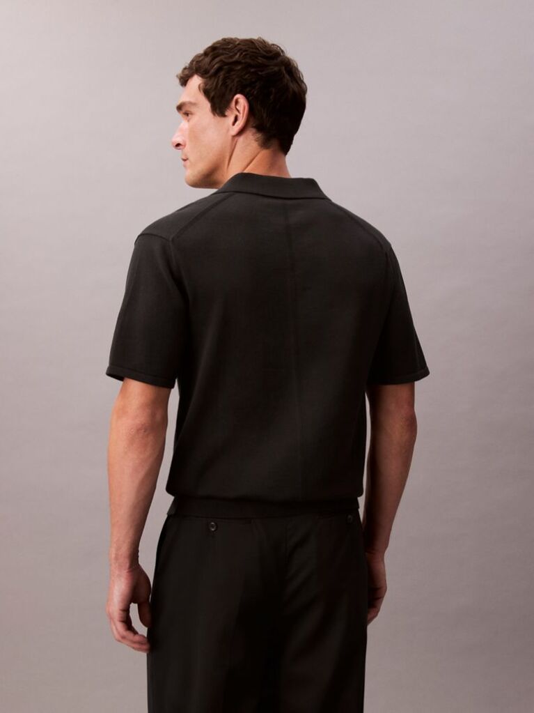 Black Pima Cotton Knit Polo Shirt  Men