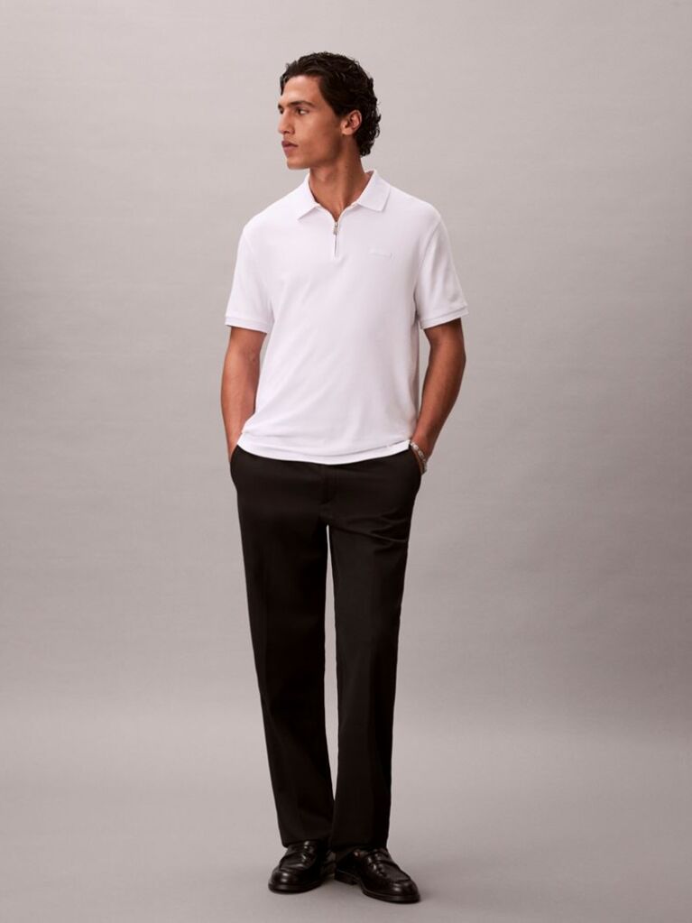 White Supima Cotton Short-Sleeve Zip Polo  Men
