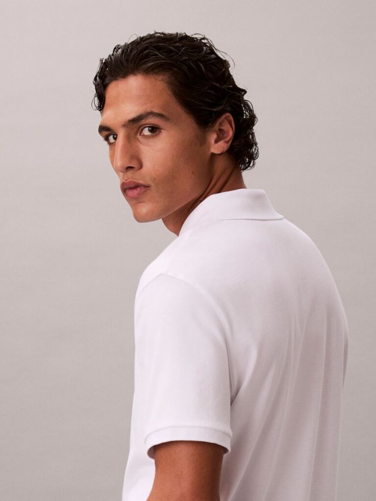 White Supima Cotton Short-Sleeve Zip Polo  Men