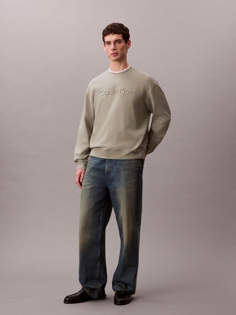 Green Embossed Logo Crew-Neck Sweatshirt  Men