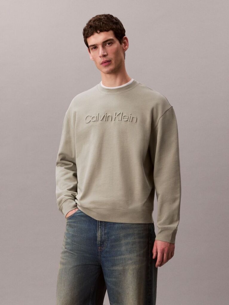 Green Embossed Logo Crew-Neck Sweatshirt  Men