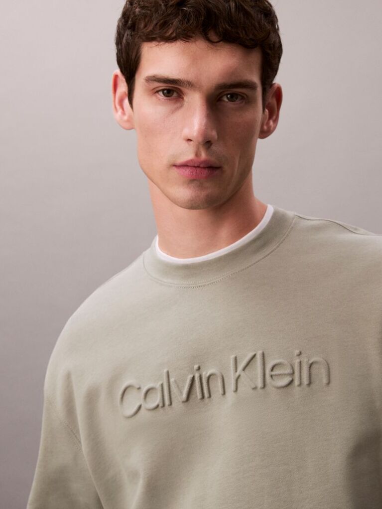 Green Embossed Logo Crew-Neck Sweatshirt  Men