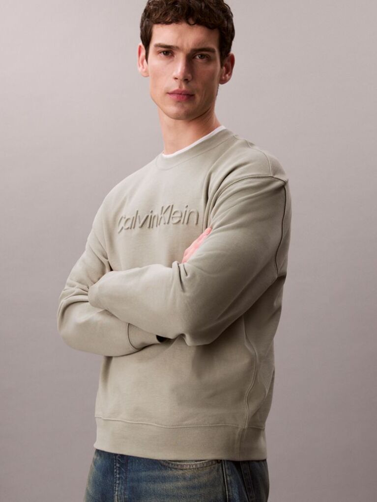 Green Embossed Logo Crew-Neck Sweatshirt  Men