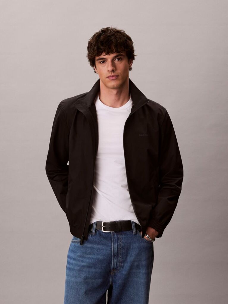 Black Stand-Up Collar Zip-Thru Windbreaker  Men