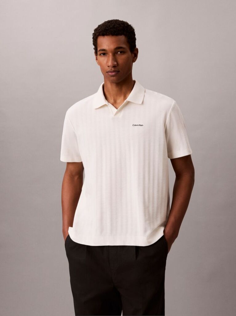 White Textured Stripe Polo Shirt  Men