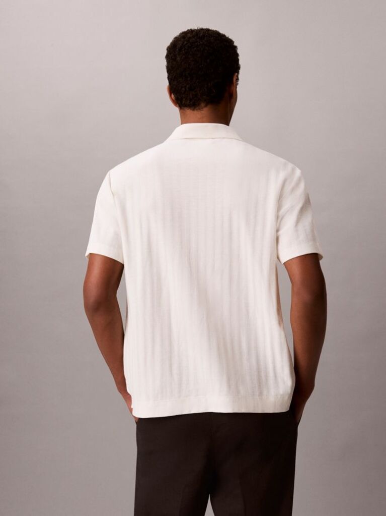 White Textured Stripe Polo Shirt  Men