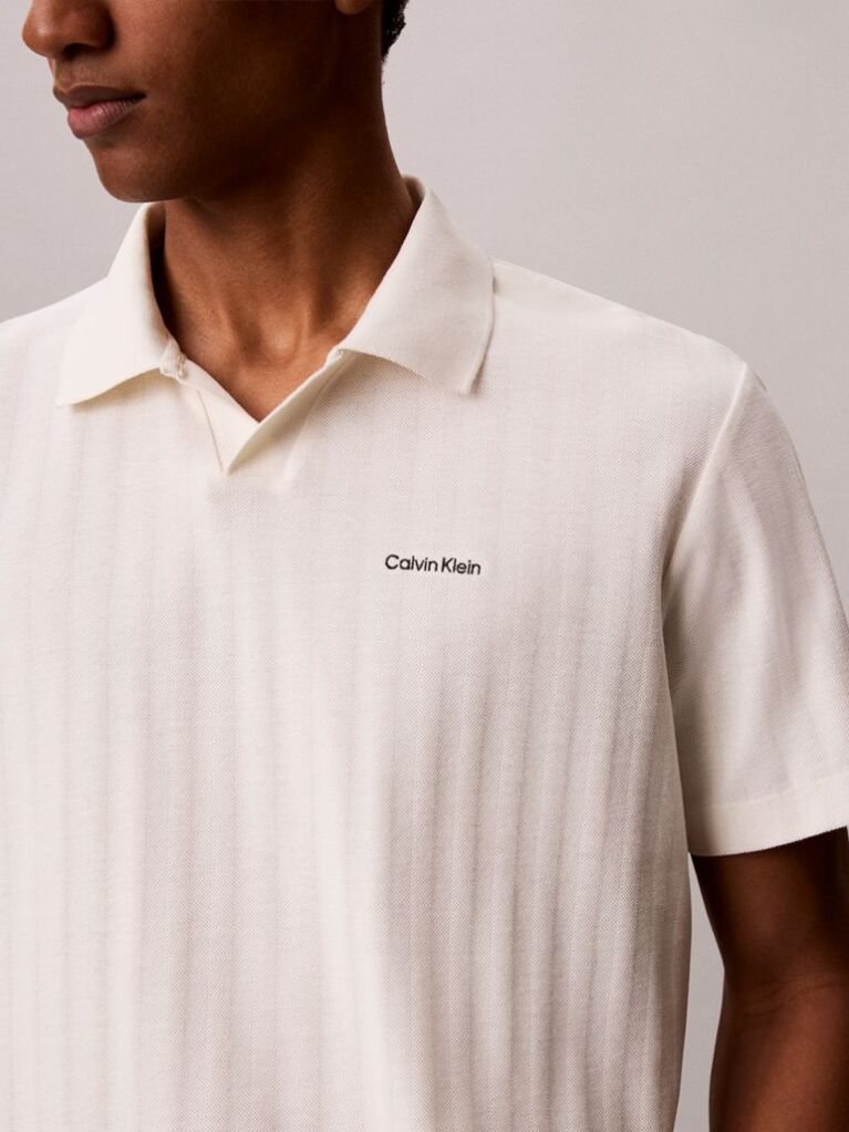White Textured Stripe Polo Shirt  Men