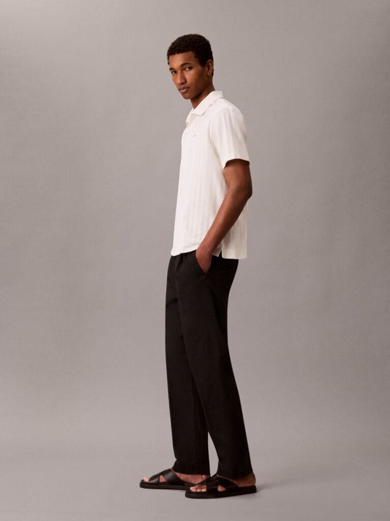 White Textured Stripe Polo Shirt  Men