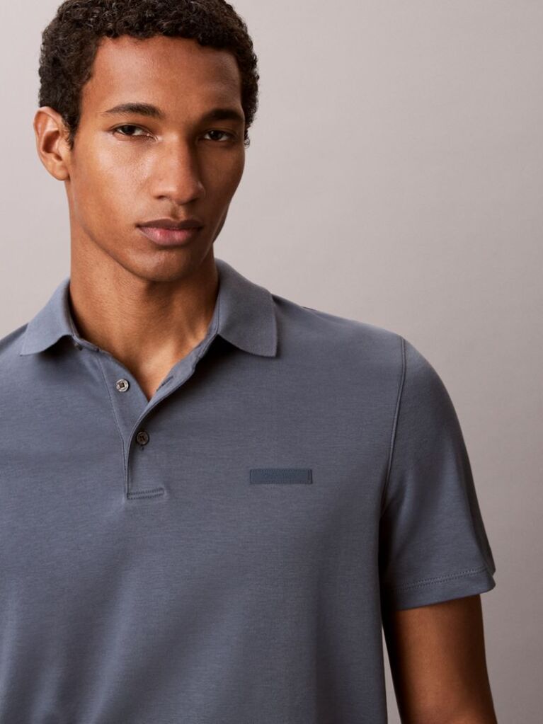 Blue Slim Cotton Badge Polo Shirt  Men