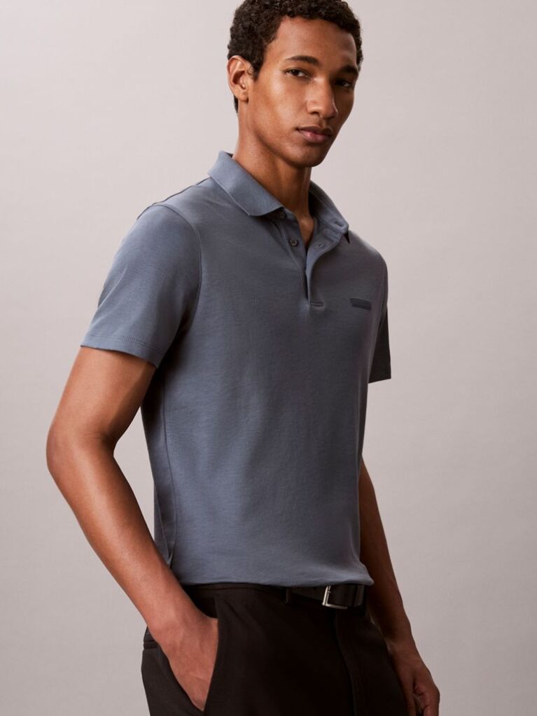 Blue Slim Cotton Badge Polo Shirt  Men