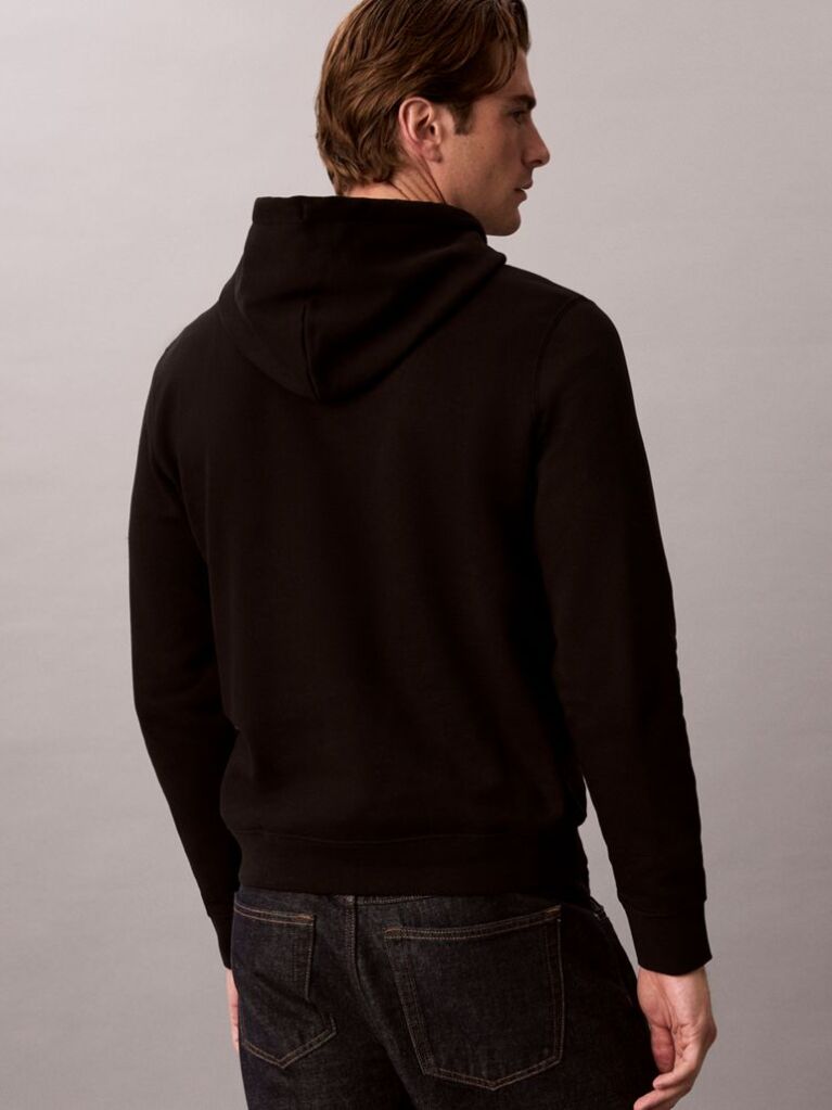 Μαύρο Φλις Hoodie Και Κεντημένο Γραφικό Λογότυπο  Άνδρας