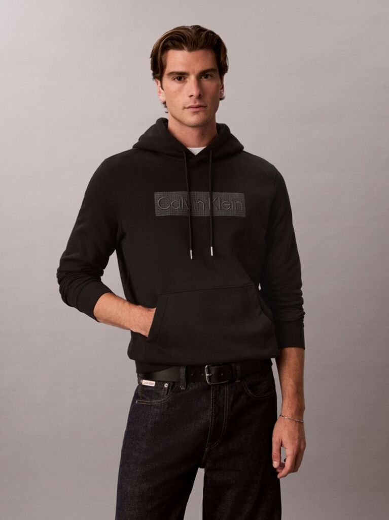 Μαύρο Φλις Hoodie Και Κεντημένο Γραφικό Λογότυπο  Άνδρας