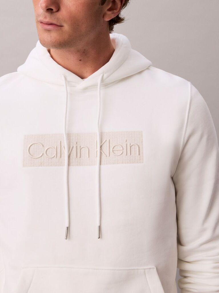 Λευκό Φλις Hoodie Και Κεντημένο Γραφικό Λογότυπο  Άνδρας