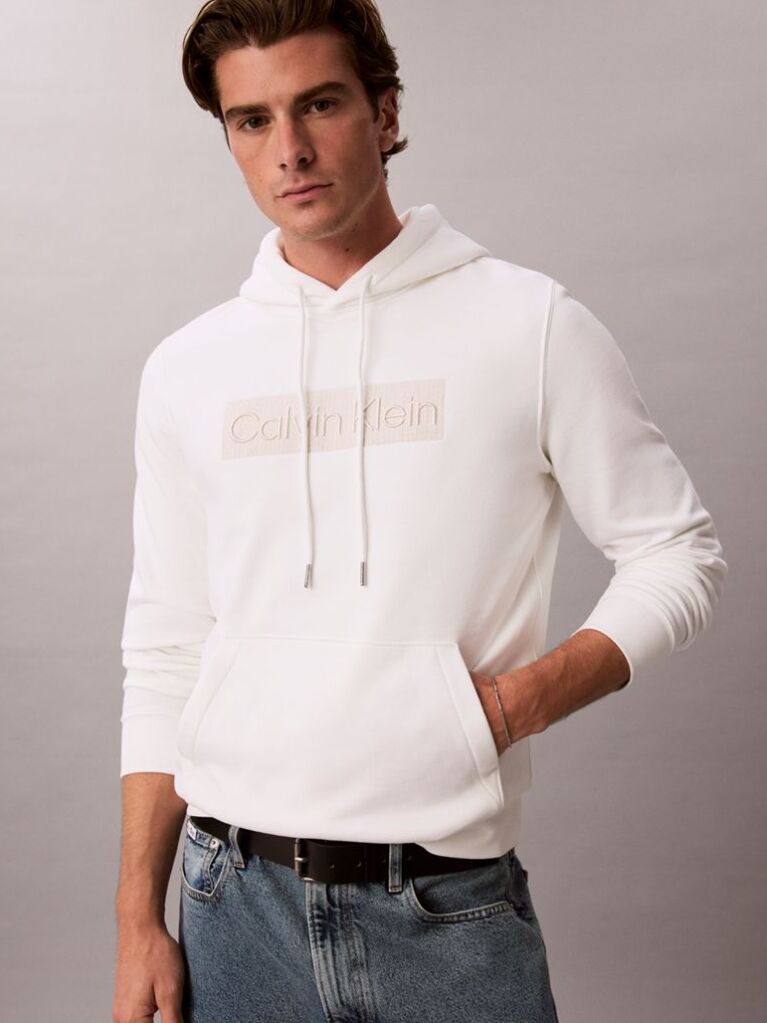 Λευκό Φλις Hoodie Και Κεντημένο Γραφικό Λογότυπο  Άνδρας