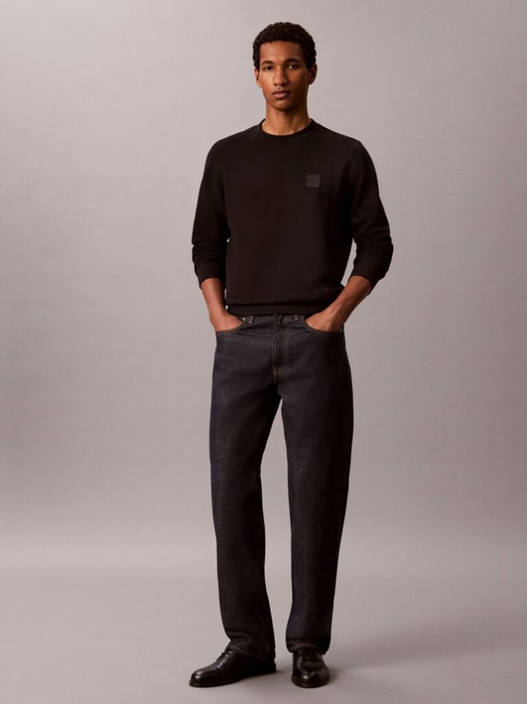 Black Rubberised Logo Terry Crew Neck Jumper  Men