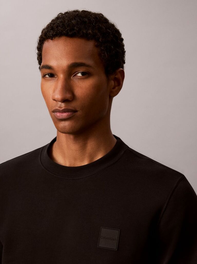 Black Rubberised Logo Terry Crew Neck Jumper  Men