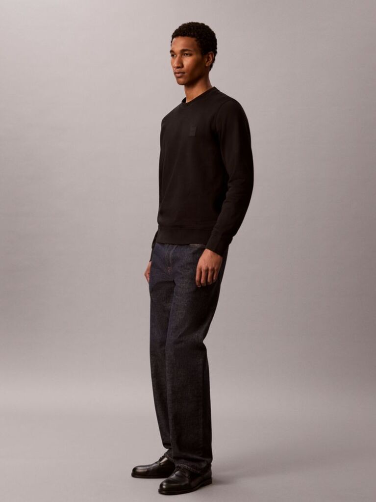 Black Rubberised Logo Terry Crew Neck Jumper  Men