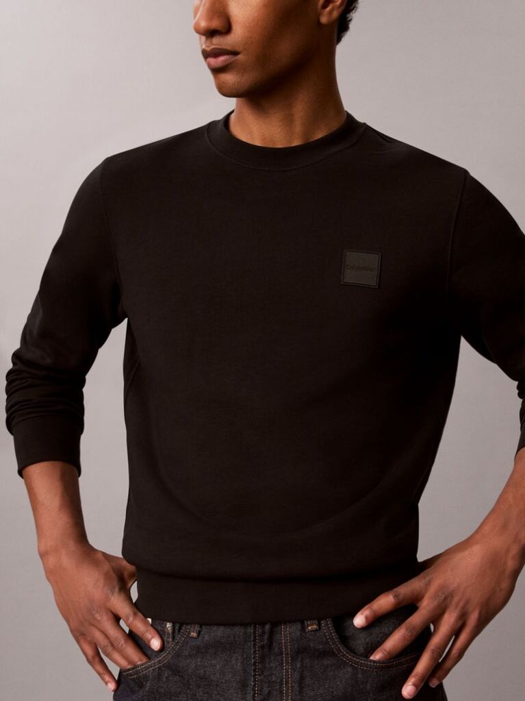 Black Rubberised Logo Terry Crew Neck Jumper  Men